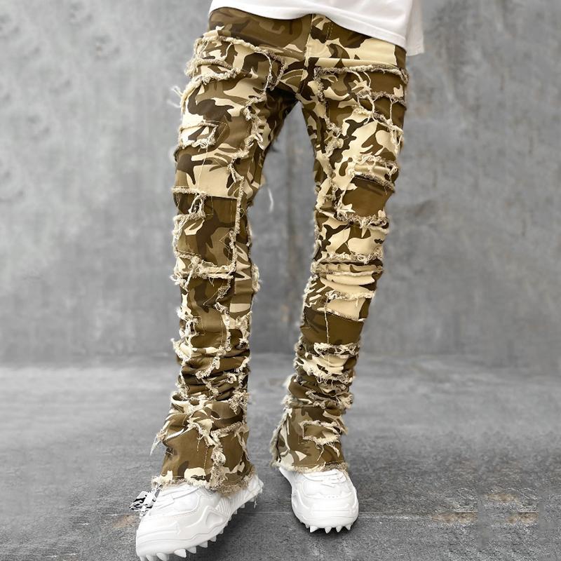 Men's Stretch Street Denim Camouflage Straight Leg Jeans Product Image