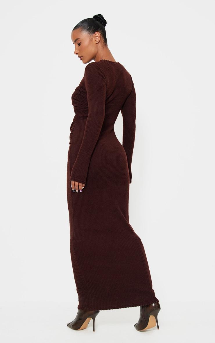 Chocolate Brushed Rib Cut Out Detail Maxi Dress Product Image