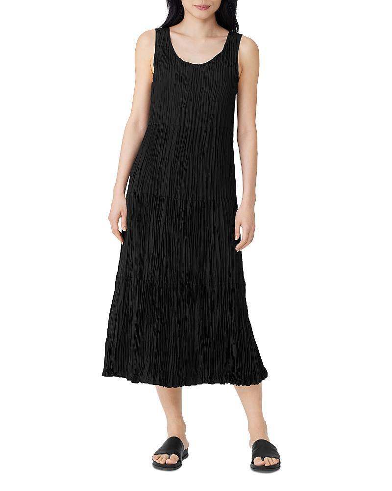 Eileen Fisher Crushed Silk Scoop Neck Sleeveless Slip Midi Dress Product Image