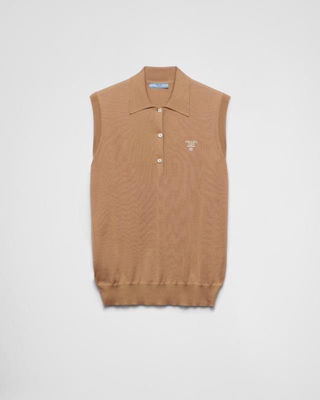 Sleeveless silk polo shirt Product Image