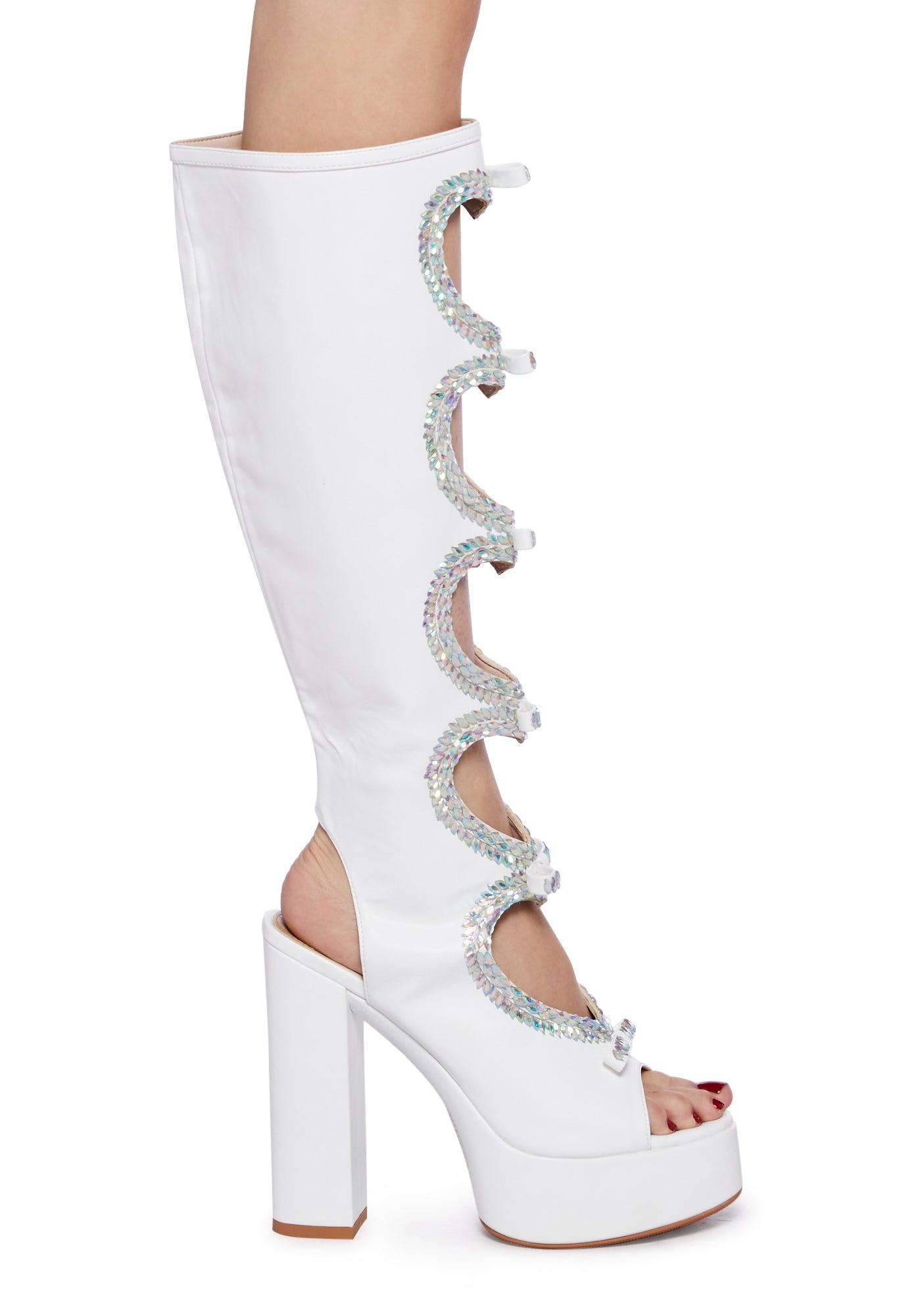 SIMMI Rhinestone Heart Platform Sandals - White Product Image