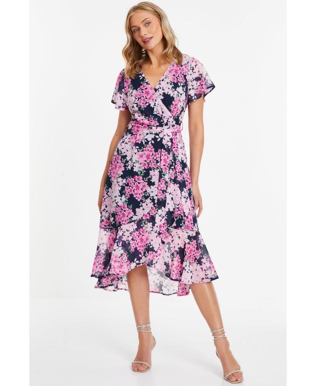 Quiz Womens Floral Print Midi Dip Hem Dress Product Image