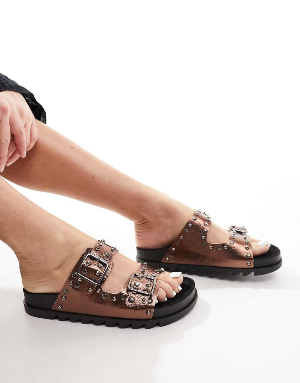 ASOS DESIGN Wide Fit Fantasy studded flat sandal Product Image