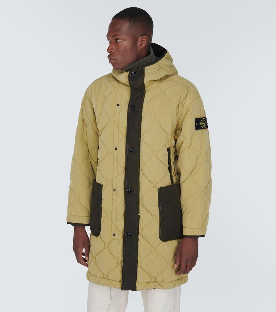 STONE ISLAND Compass-motif Hooded Quilted Coat In Neutrals Product Image