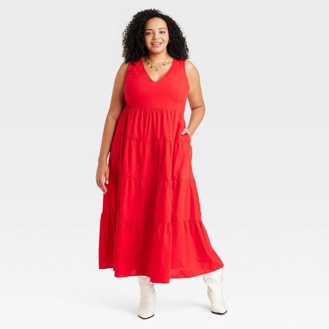 Womens Tiered Maxi A-Line Dress - Universal Thread Red XXL Product Image