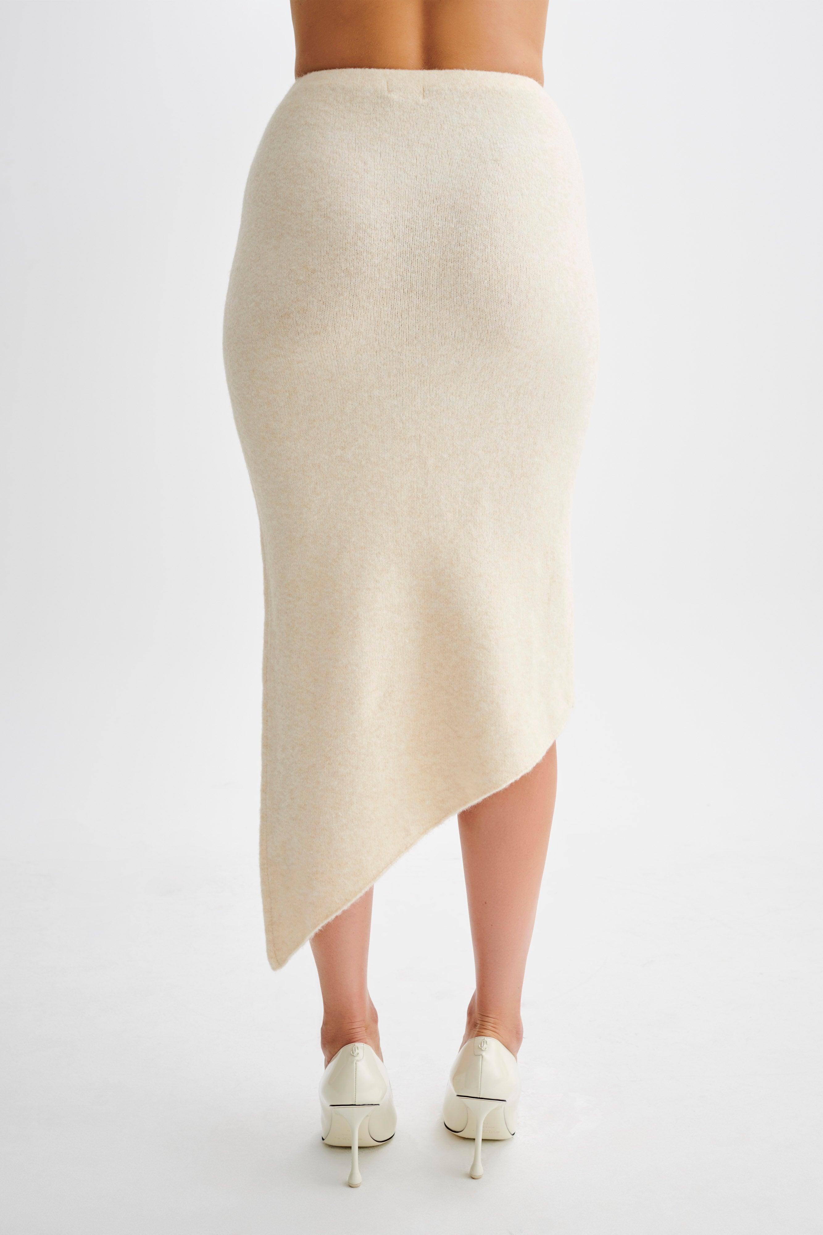 Genevieve Asymmetrical Knit Midi Skirt - Cream Marle Product Image