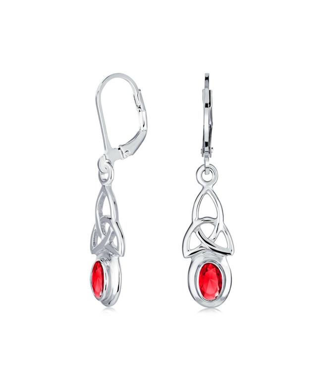 Bling Jewelry Irish Love Knot Oval Bezel Set Red Cz Dangle Celtic Knot Earrings For Women Sterling Silver Lever Back Product Image