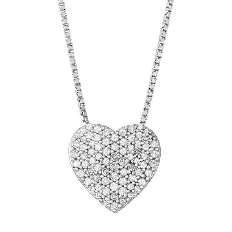 Sterling Silver 1/4 Carat T.W. Diamond Heart Pendant, Womens White Product Image