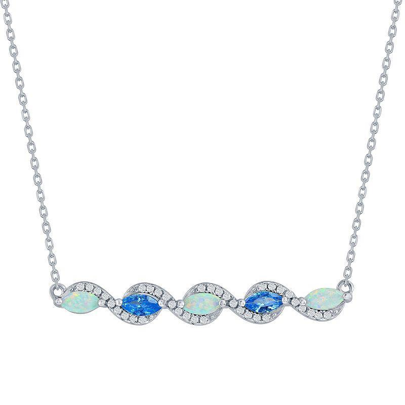 Sterling Silver Opal & Aquamarine Bar Necklace, Womens White Product Image