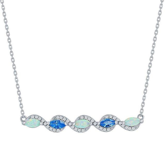 Sterling Silver Opal & Aquamarine Bar Necklace, Womens White Product Image