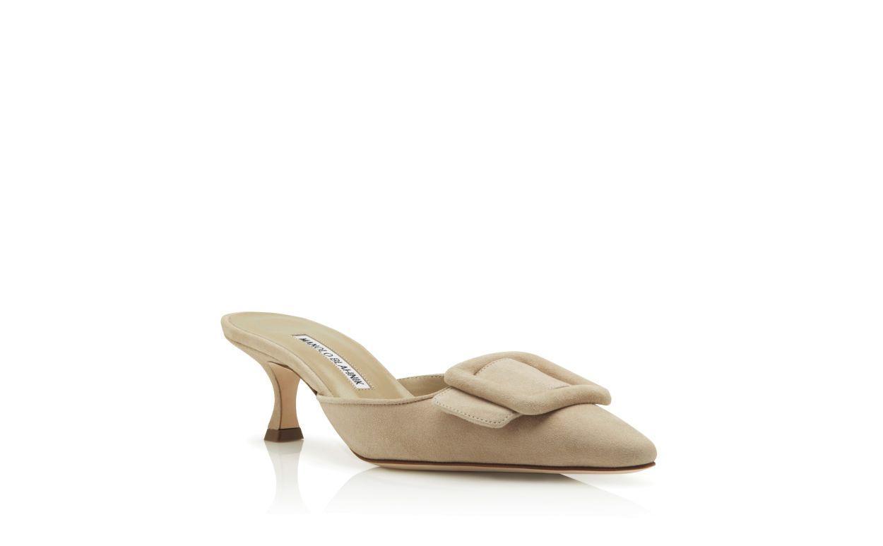 MAYSALE Beige Suede Kitten Heel Mules Product Image