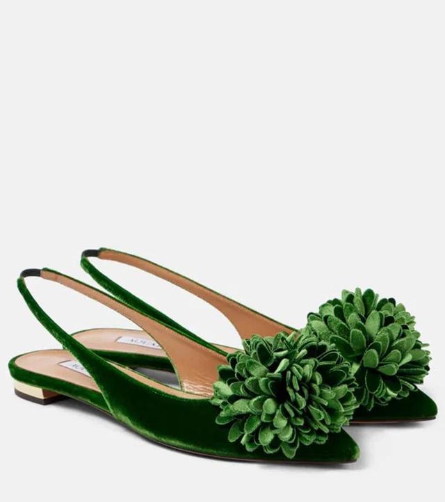 AQUAZZURA Couturier Velvet Slingback Flats In Green Product Image