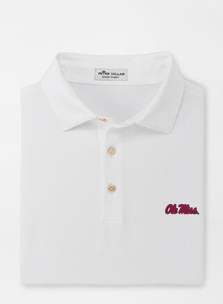 Peter Millar Mens Ole Miss Solid Performance Jersey Polo (Sean Self Collar) | Color: White | Size: XXL Product Image