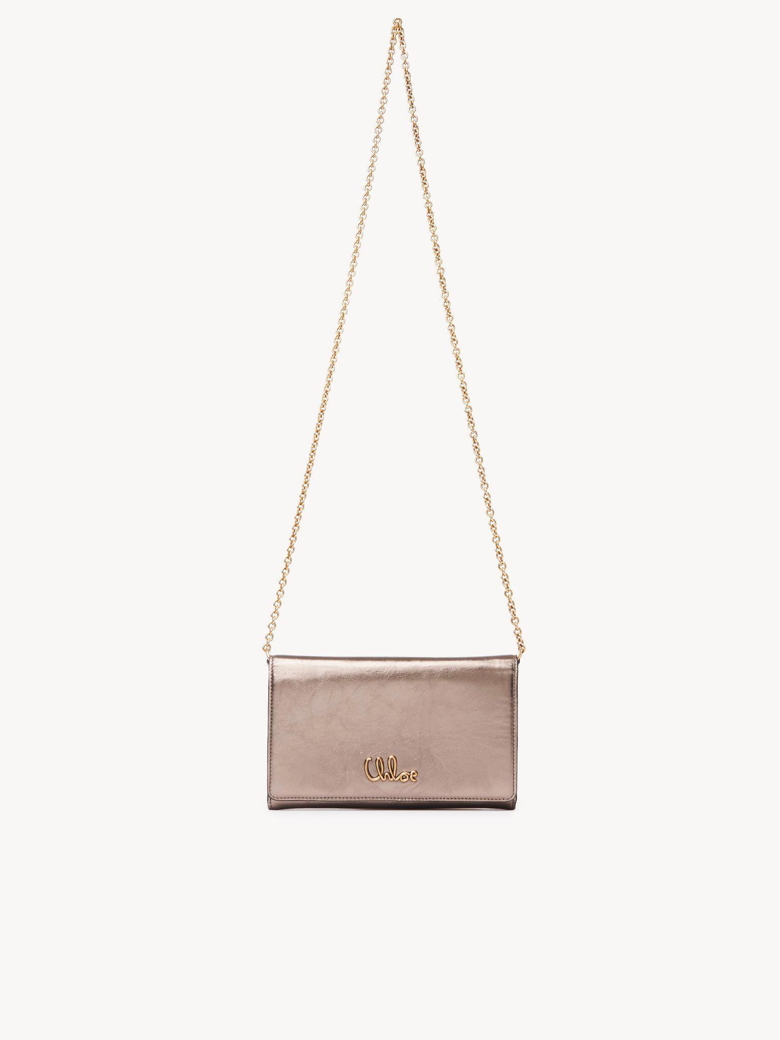 Chloé Iconic flap wallet on chain in metallized leather Product Image