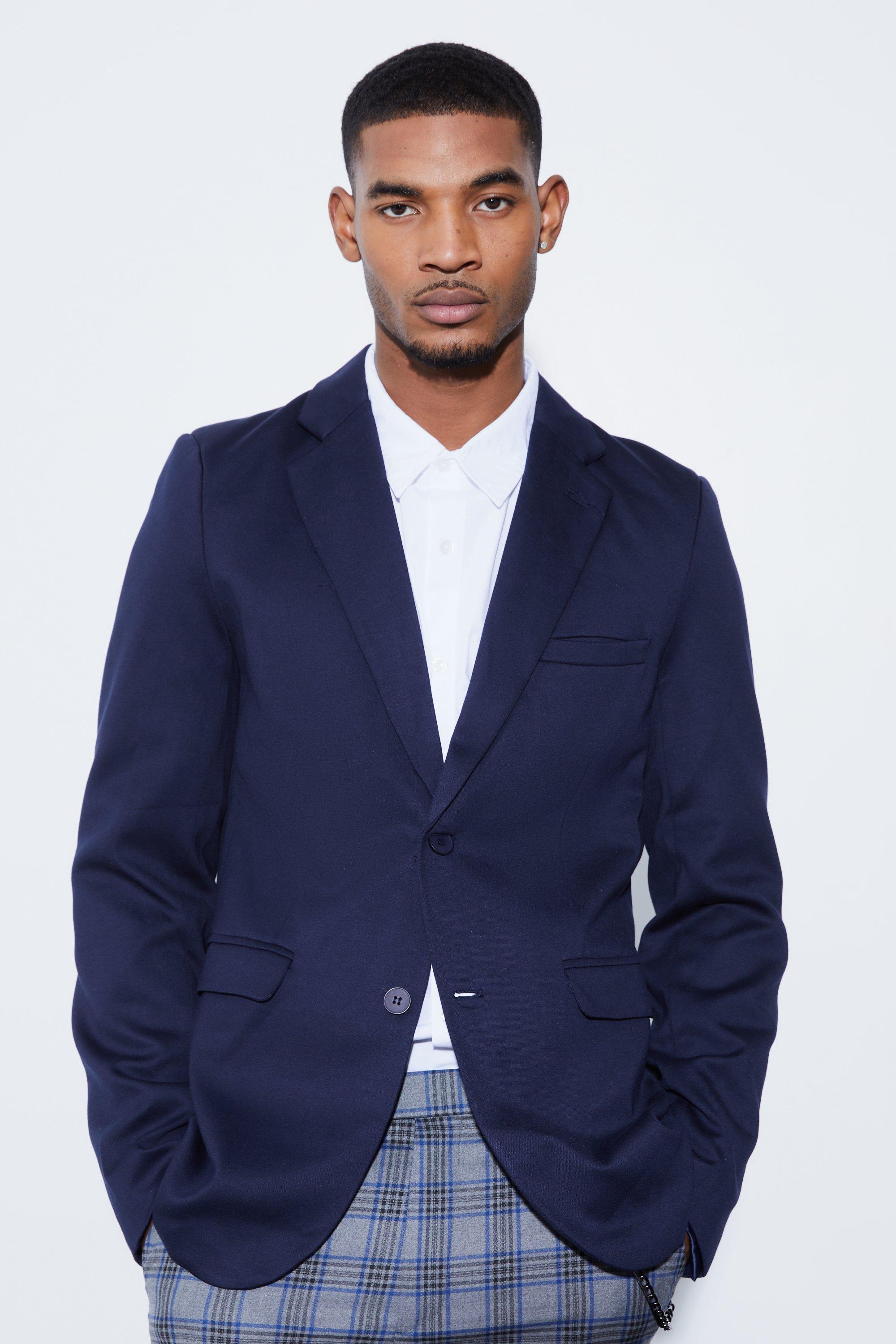 Tall Skinny Fit Single Breasted Jersey Blazer | boohooMAN USA Product Image