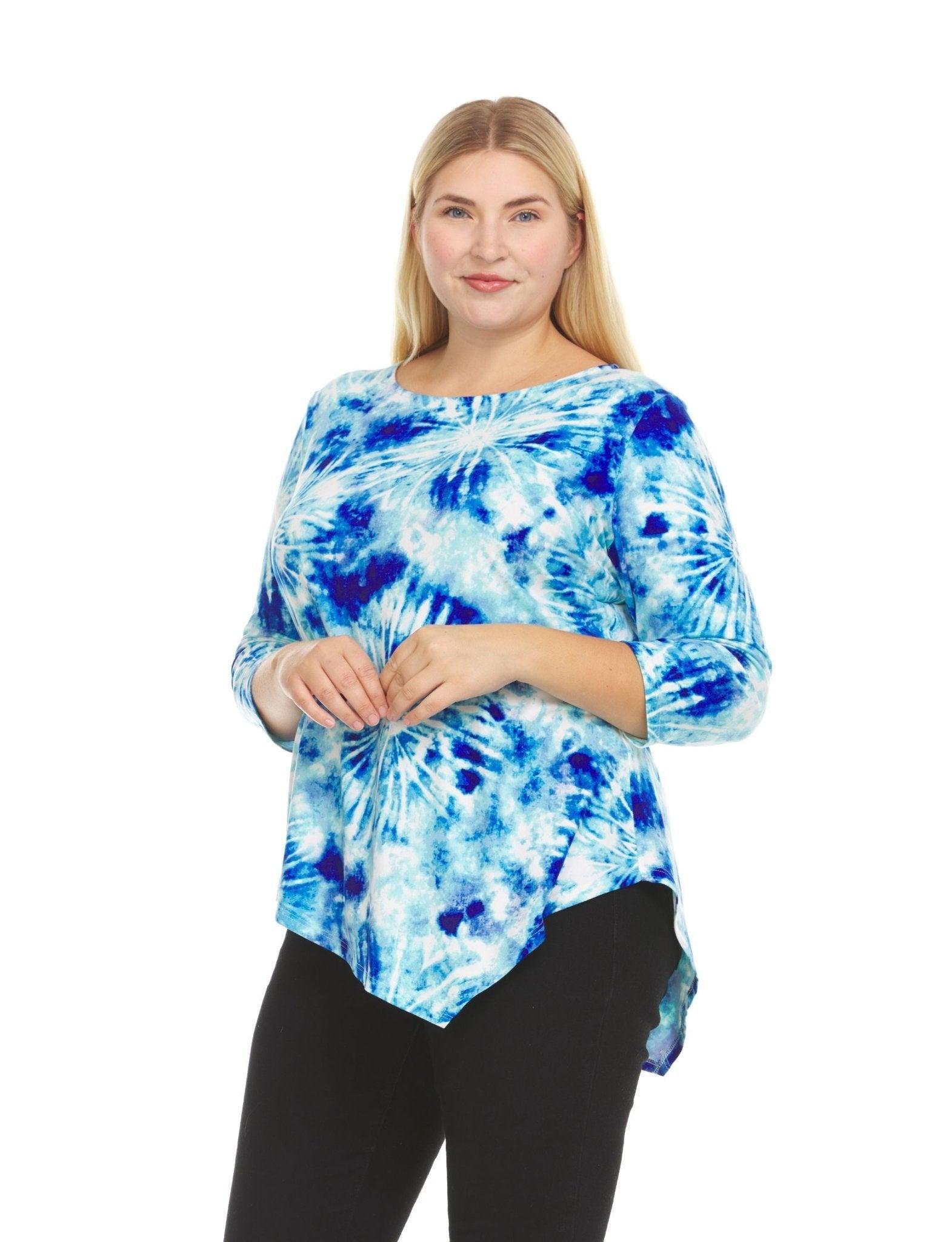 Tye Dye 3/4 Sleeeve Asymetrical Hem Top - Plus Product Image