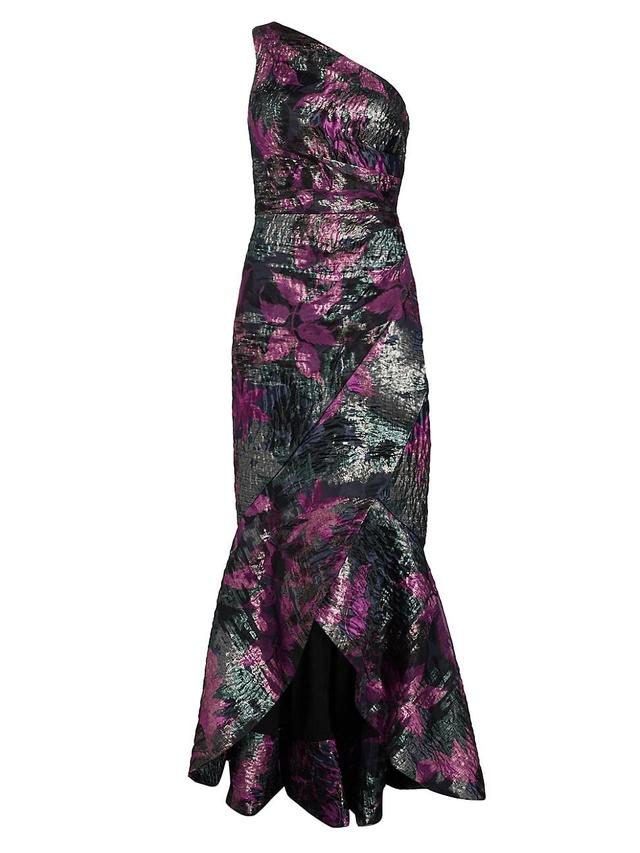 Womens Floral Jacquard One-Shoulder Mermaid Gown Product Image