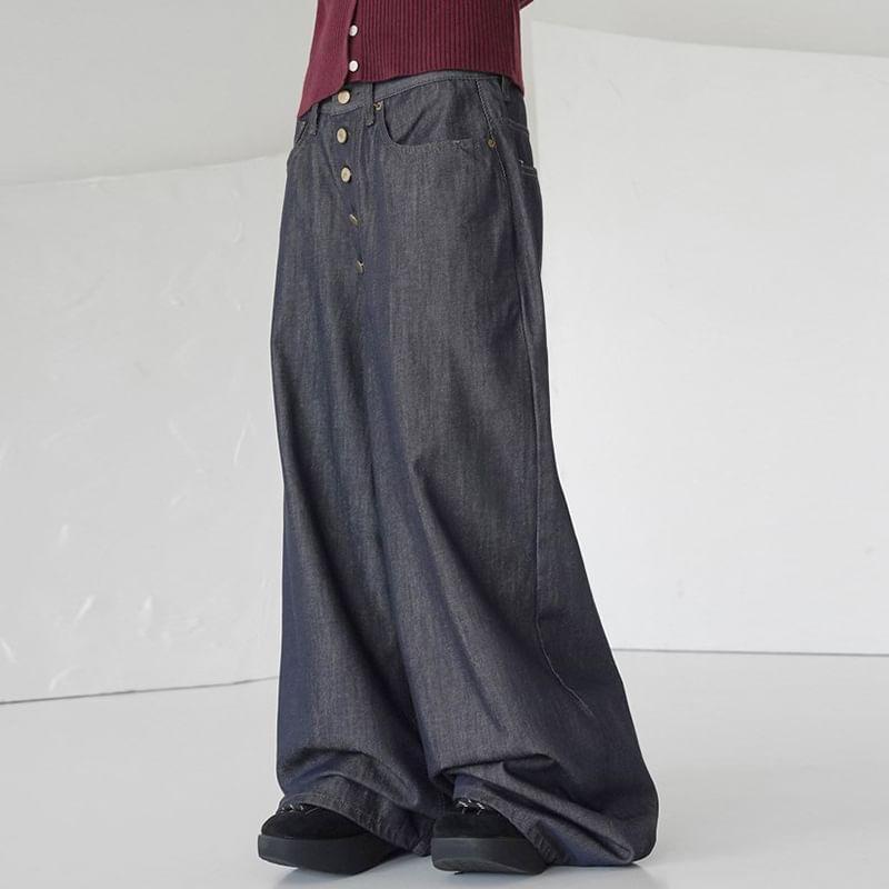 Low Rise Plain Wide Leg Jeans Product Image