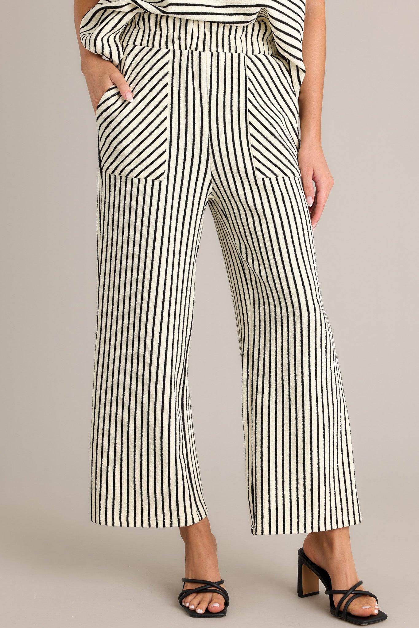 Something More Black Stripe Wide Leg Pants Product Image