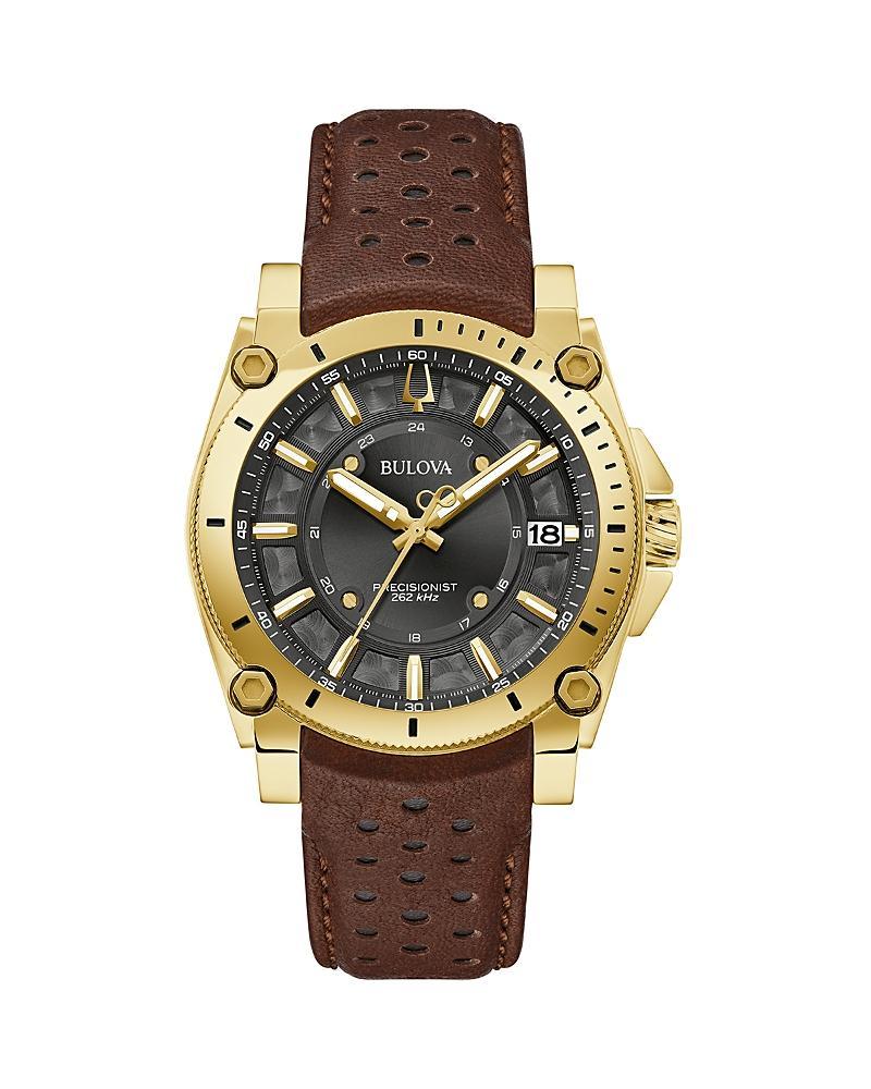 Bulova Mens Precisionist Icon Brown Leather Strap Watch 40mm Product Image