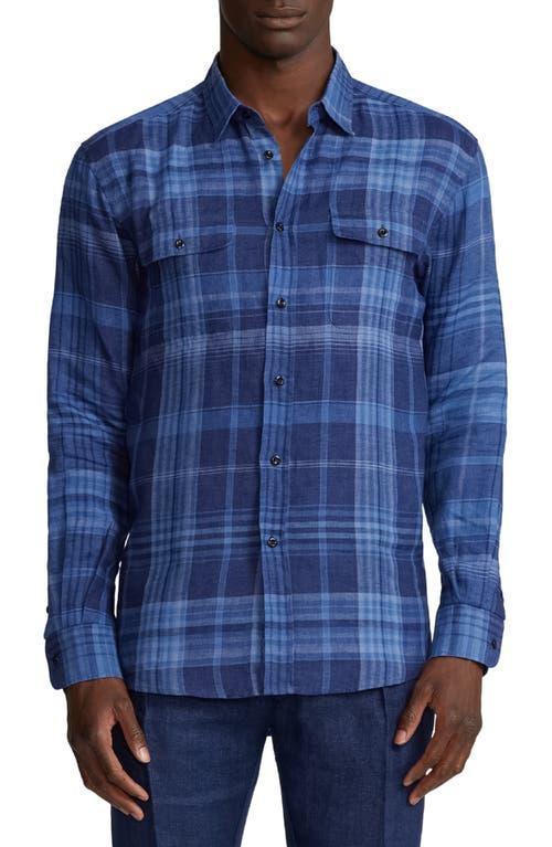 Ralph Lauren Purple Label Cooper Plaid Linen Sport Shirt Product Image