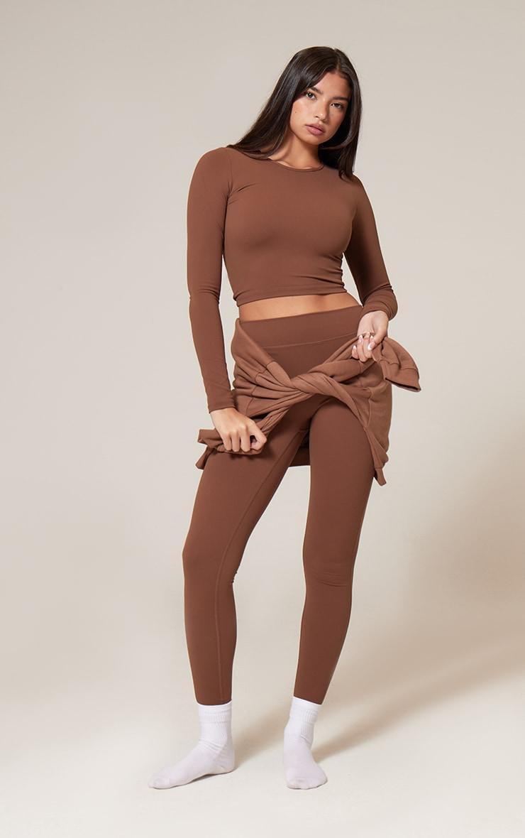 Deep Mocha Contour Sculpt Long Sleeve Crop Top Product Image