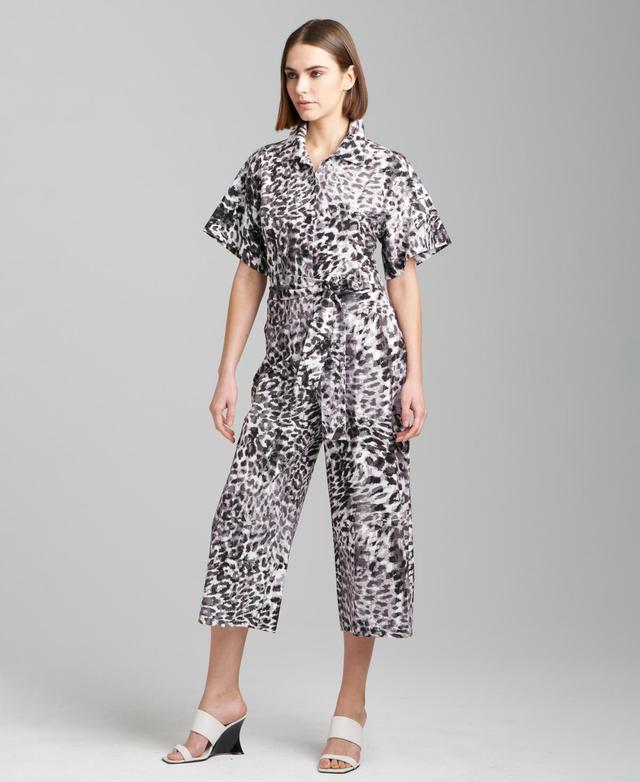 Natori Womens Animal-Print Cropped Jumpsuit - Black Product Image