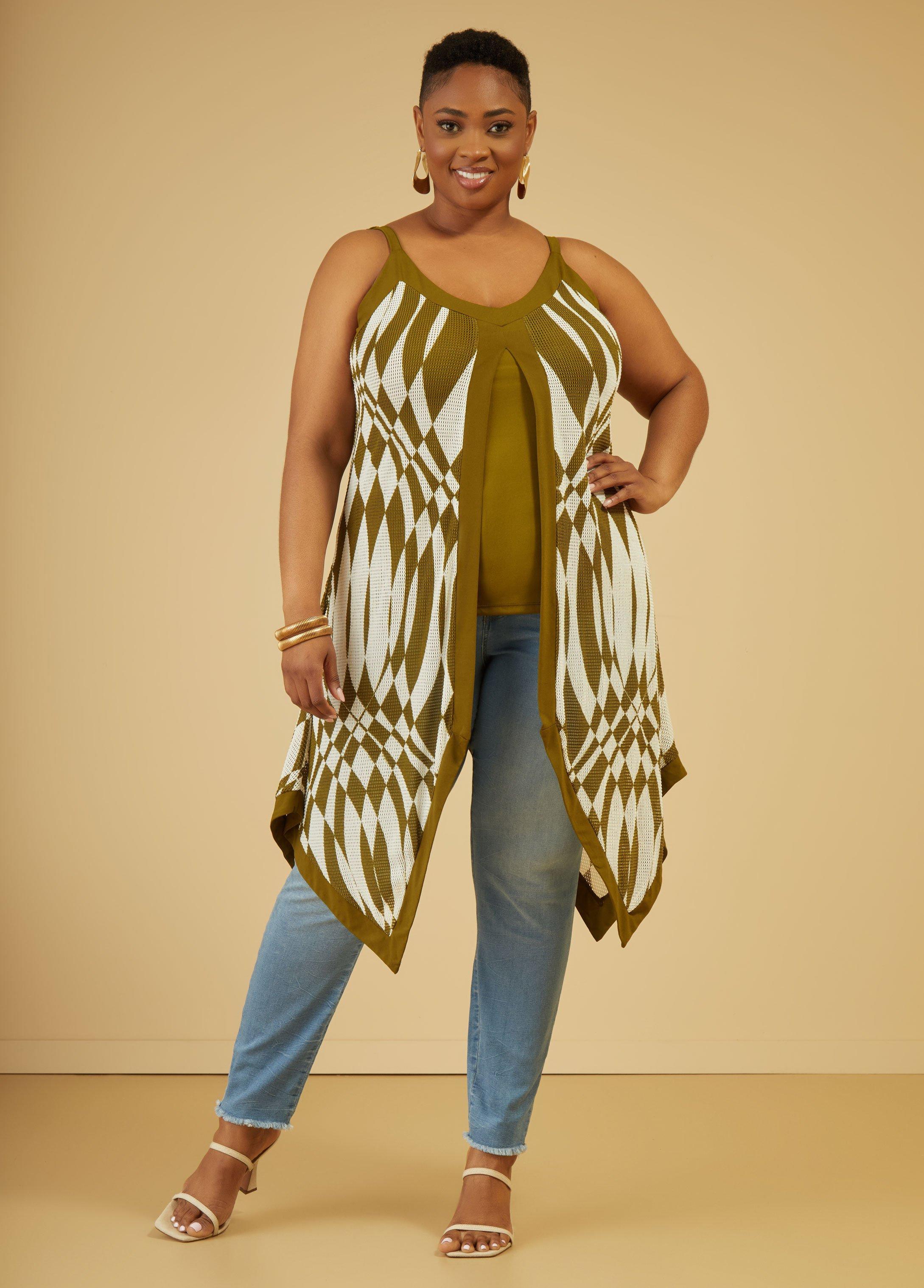 Plus Size Layered Printed Handkerchief Tunic, - Ashley Stewart Product Image