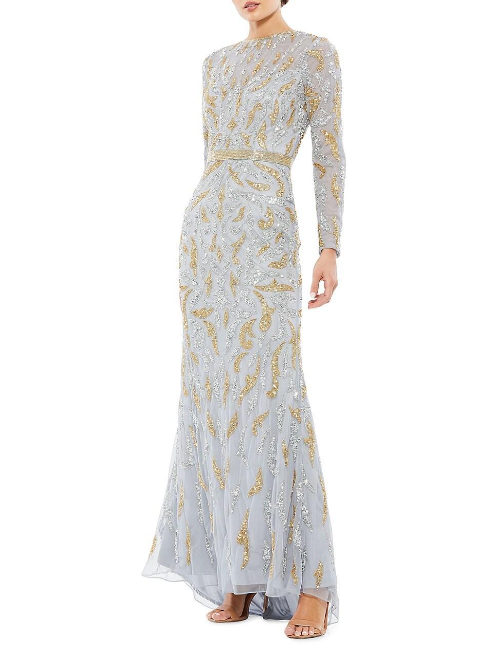 Mac Duggal Beaded Long Sleeve Gown Product Image