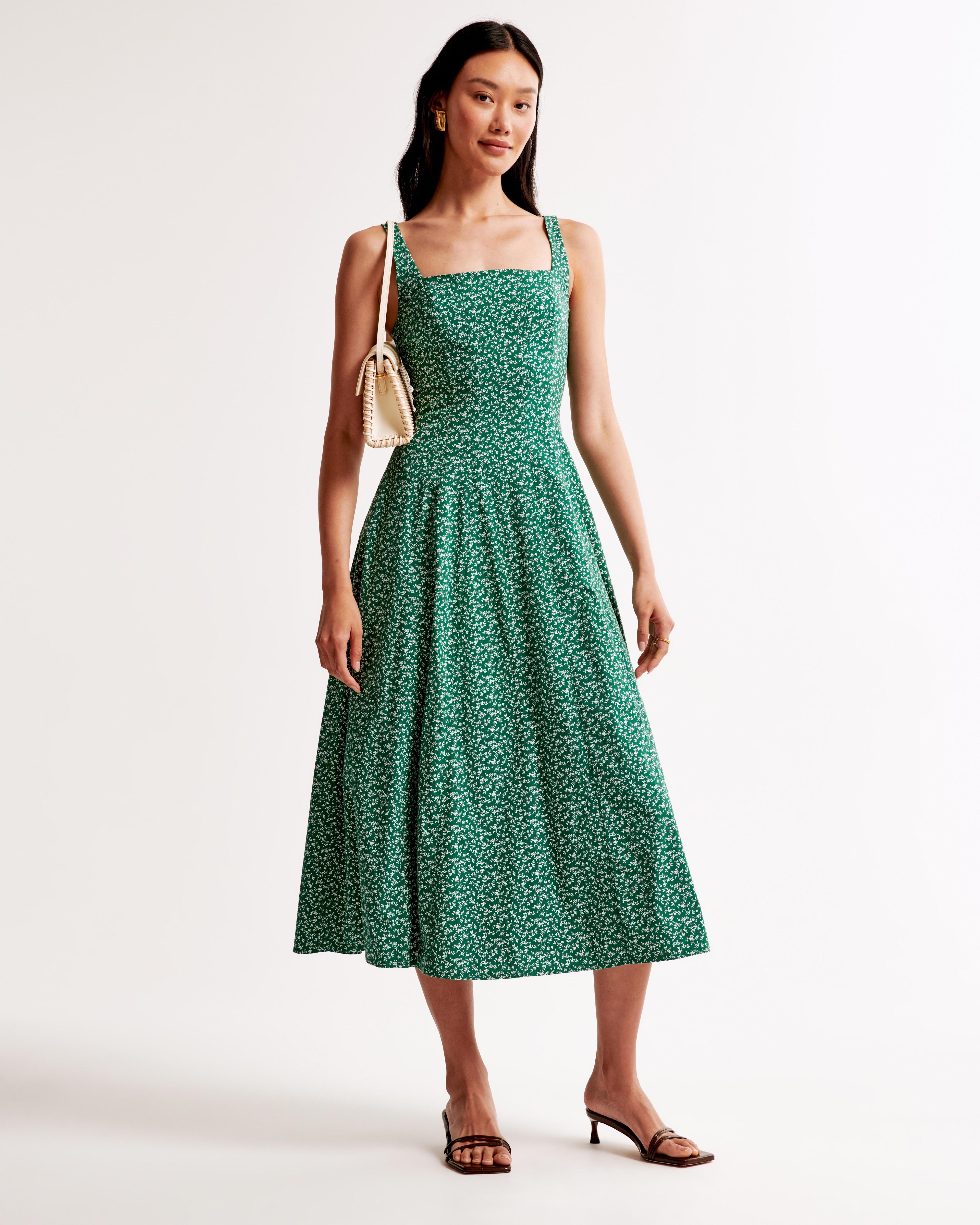 The A&F Mila Fit & Flare Stretch Midi Dress Product Image