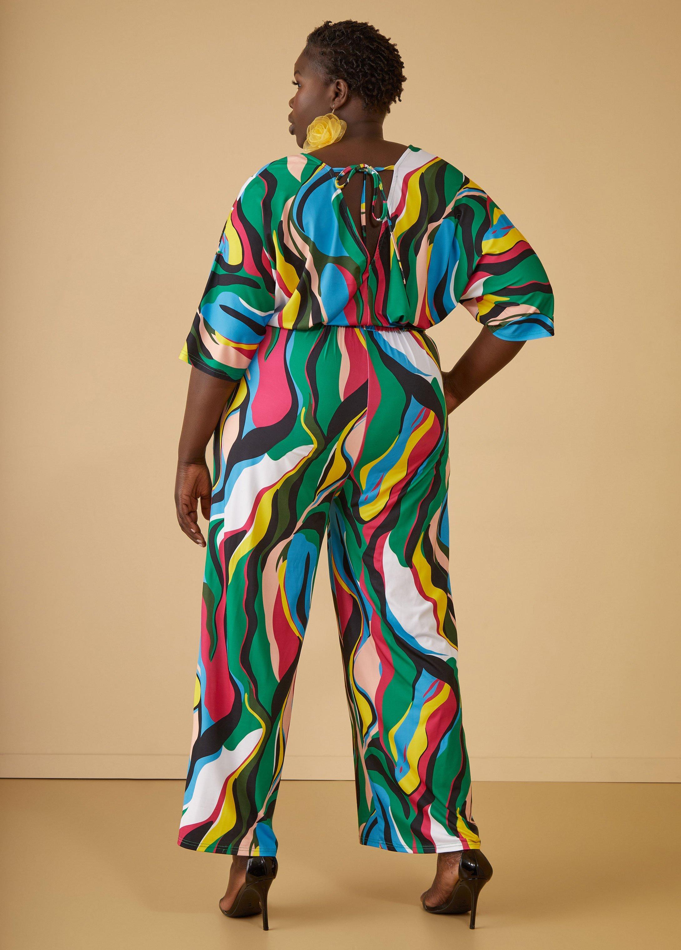 Belted Watercolor Print Jumpsuit Product Image