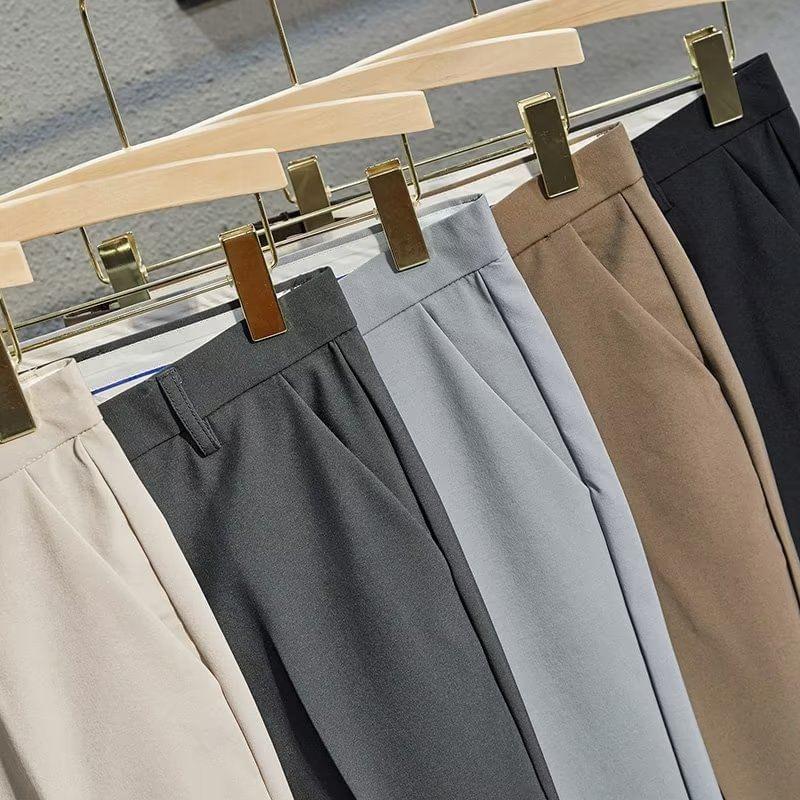 Mid Rise Plain Cropped Tapered Dress Pants Product Image