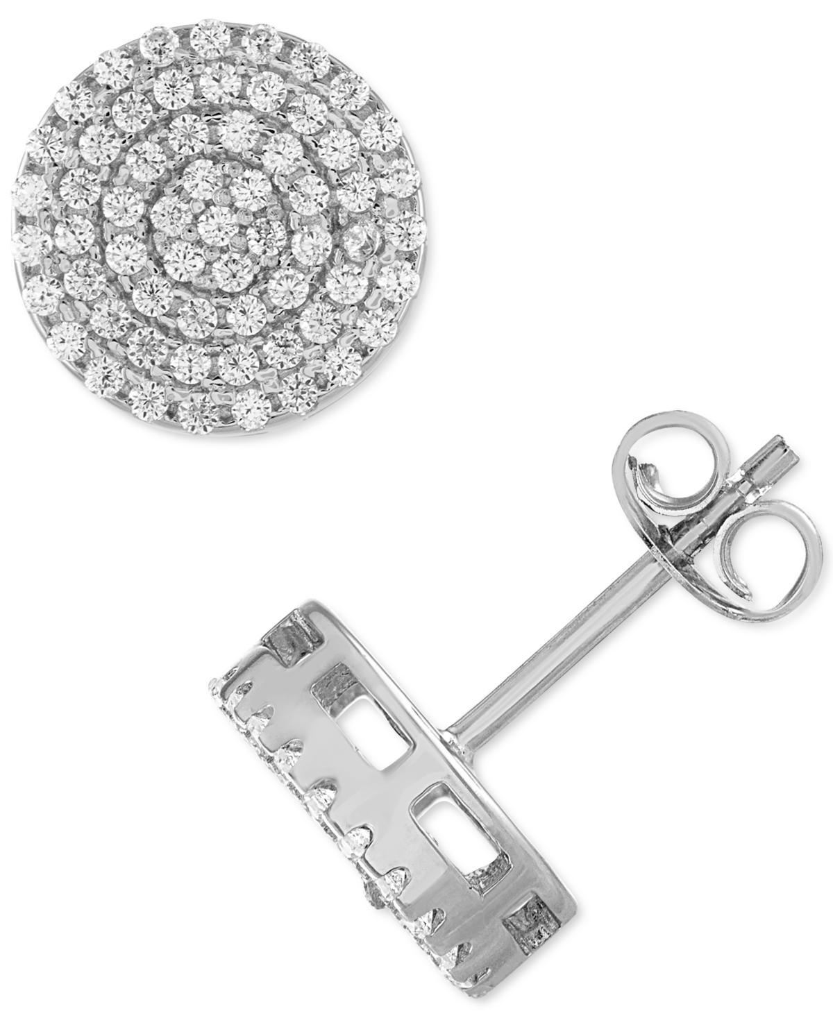 Esquire Mens Jewelry Cubic Zirconia Circle Cluster Stud Earrings in Sterling Silver, Created for Macys Product Image