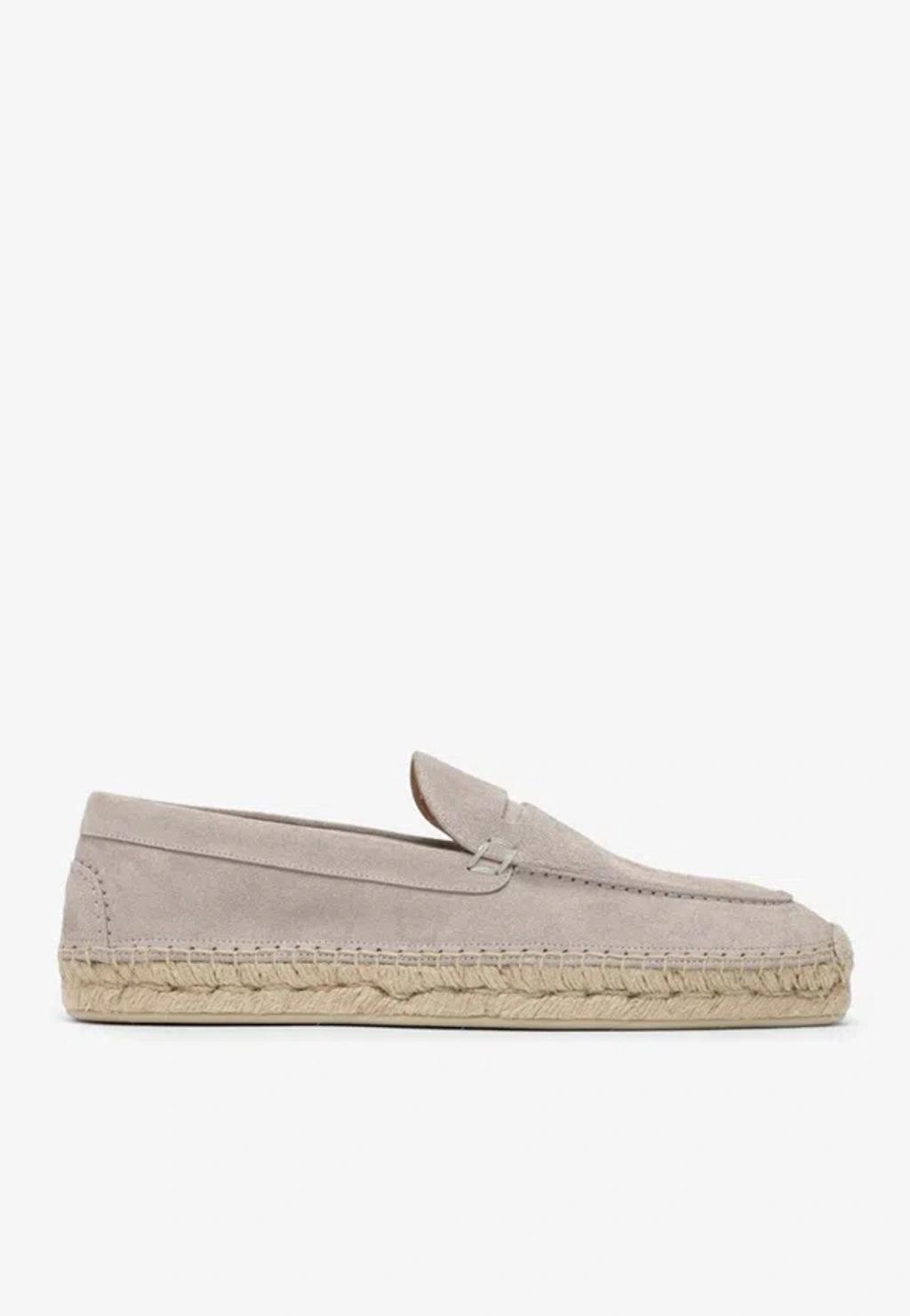 CHRISTIAN LOUBOUTIN Men's Goose-coloured Suede Espadrilles In Grey Product Image