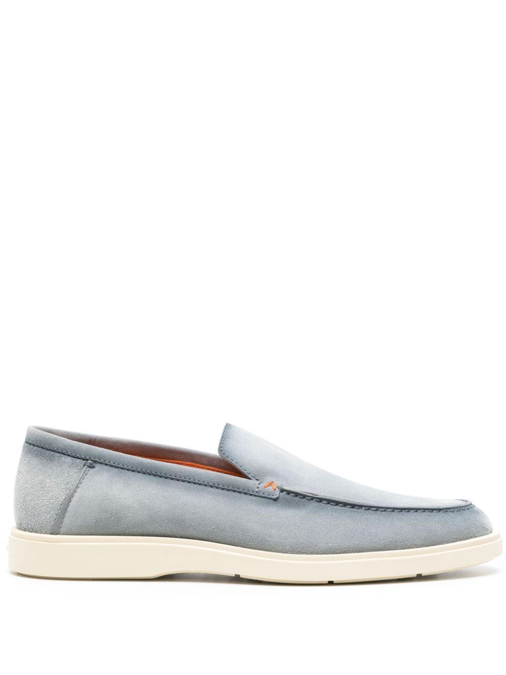 SANTONI Almond-toe Suede Loafers In Blue/pal.c Product Image