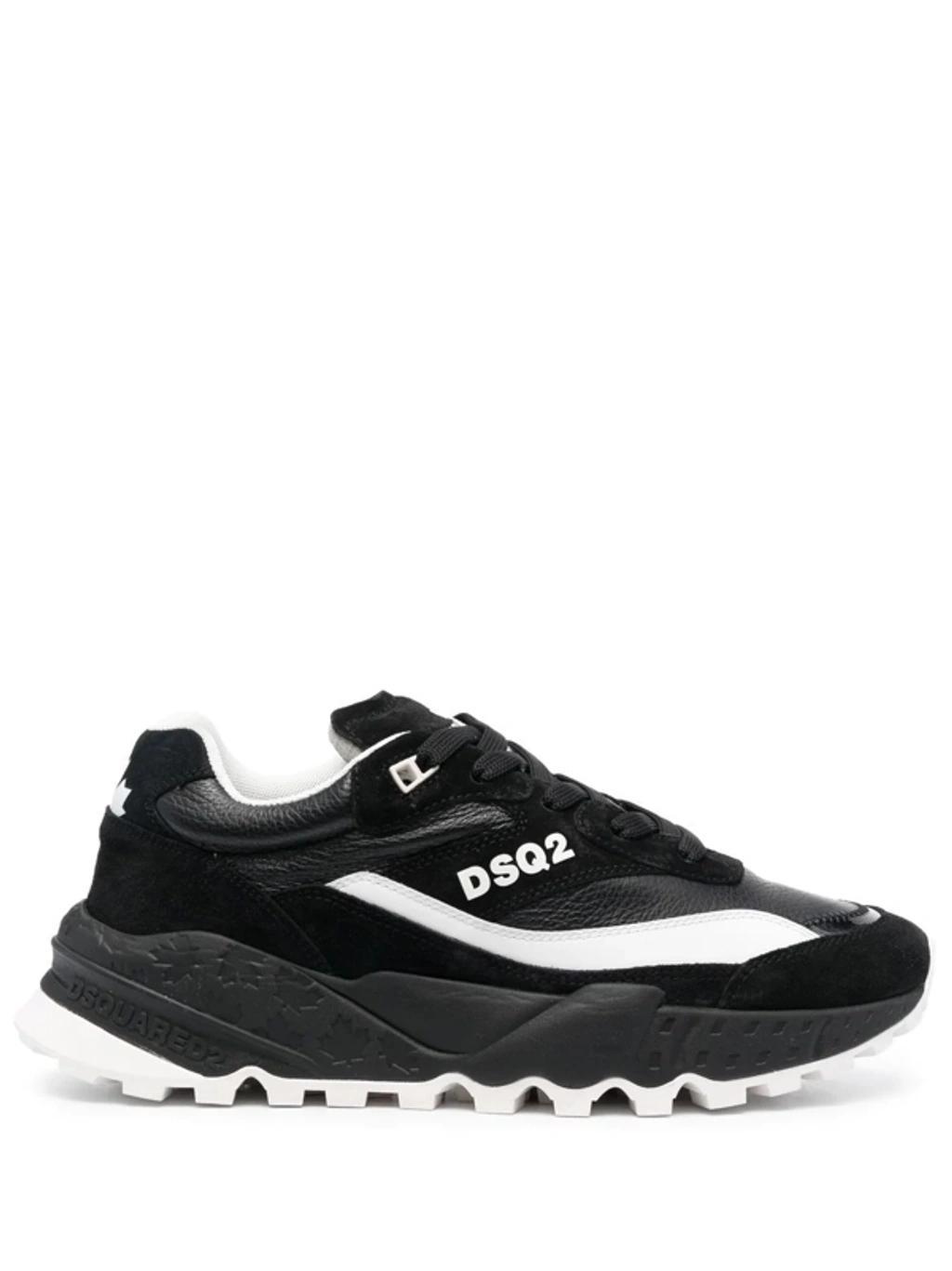 DSQUARED2 Logo-print Low-top Sneakers In Black And White Product Image