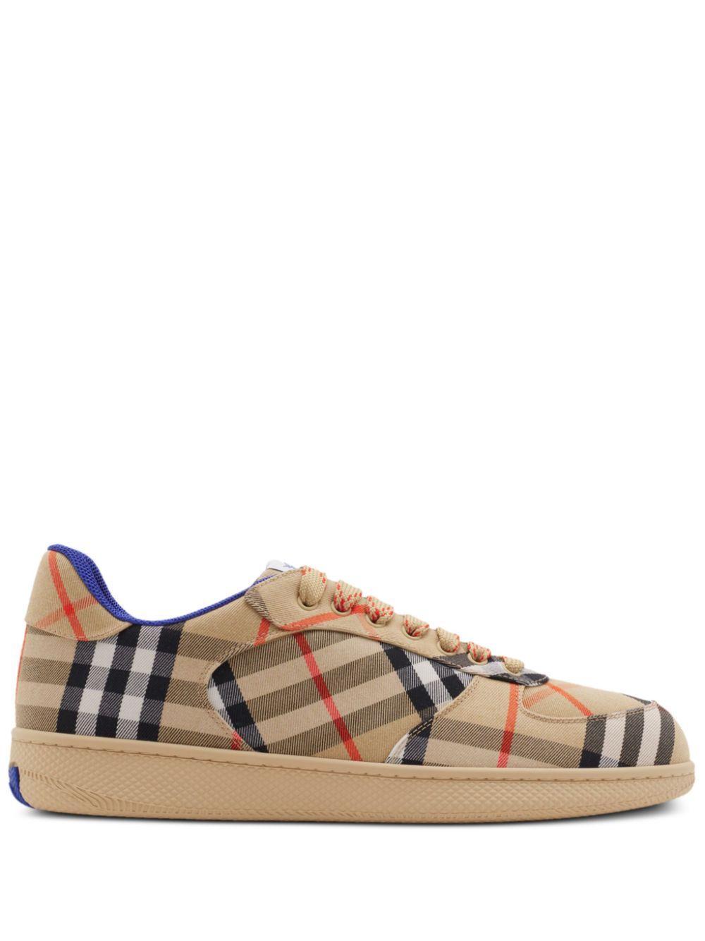 BURBERRY Box Checked Sneakers In Sand Product Image