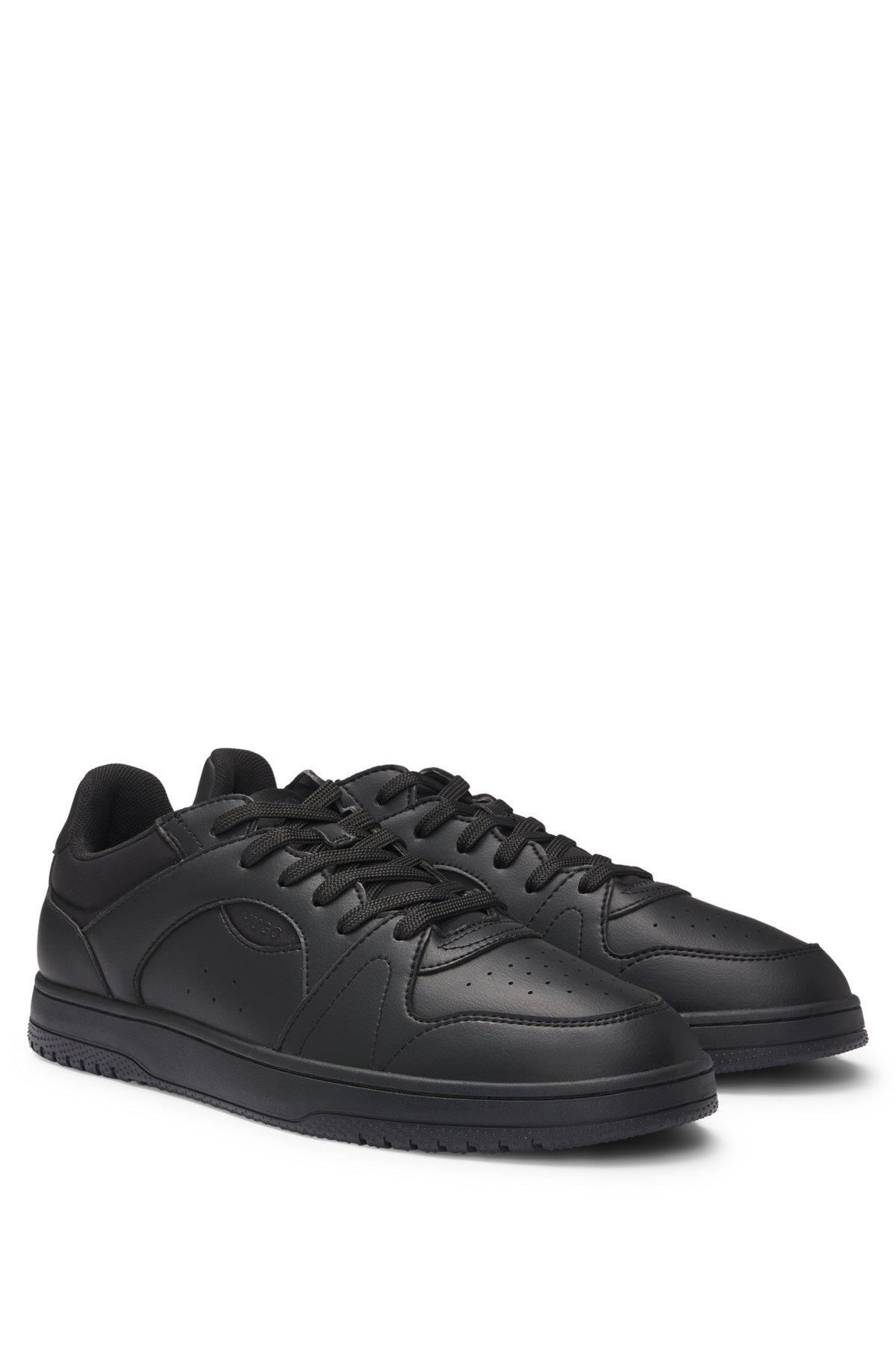 Faux-leather lace-up trainers with logo details Product Image