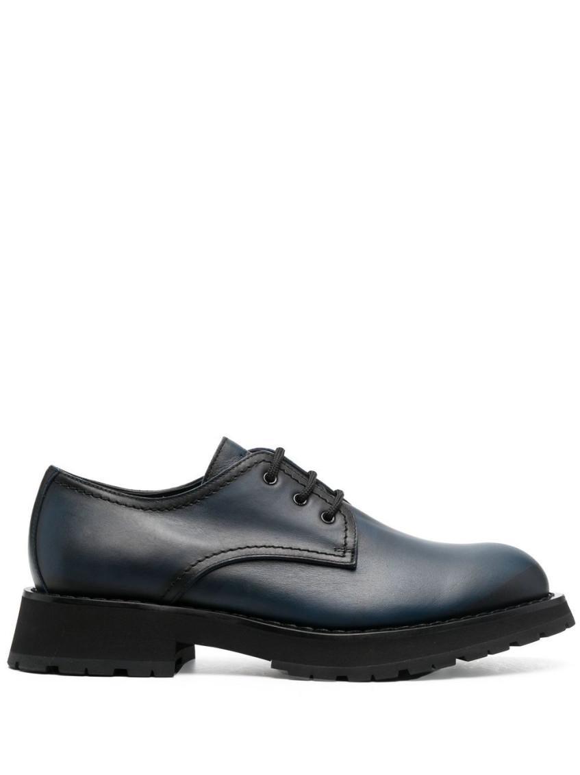 Round Toe Leather Brogues In Grey product image