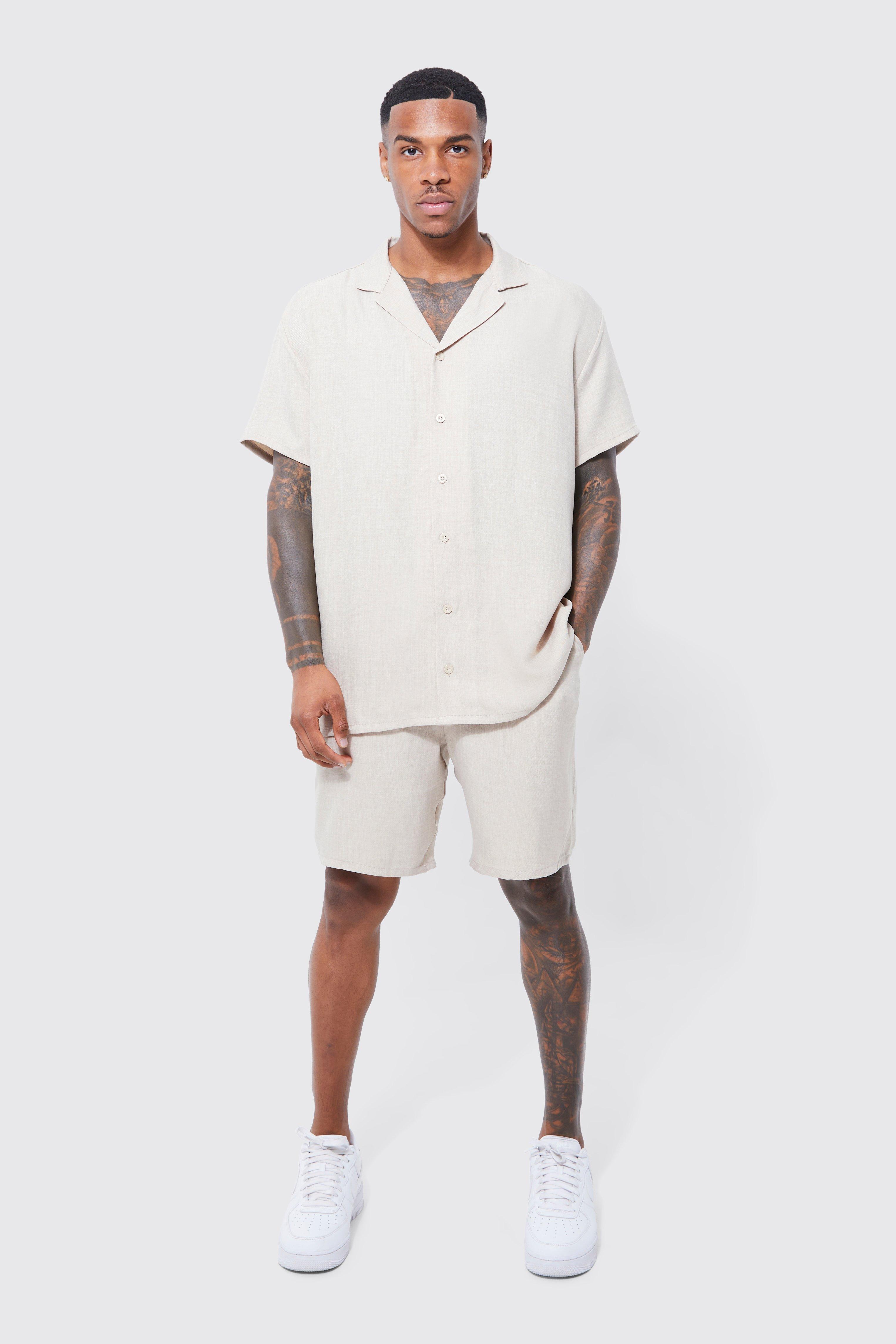 Oversized Linen Shirt And Short Set | boohooMAN USA Product Image