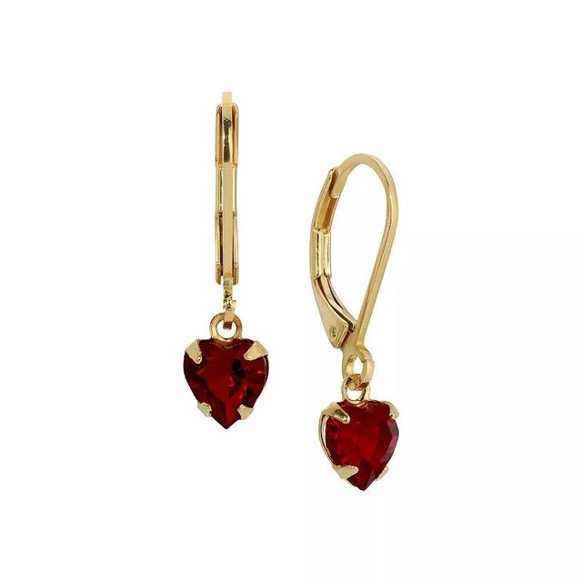 1928 Gold Tone Crystal Heart Drop Earrings, Womens, Red Product Image