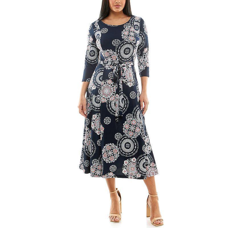 Womens Nina Leonard Print Midi Dress Blue Pink Ivory Product Image