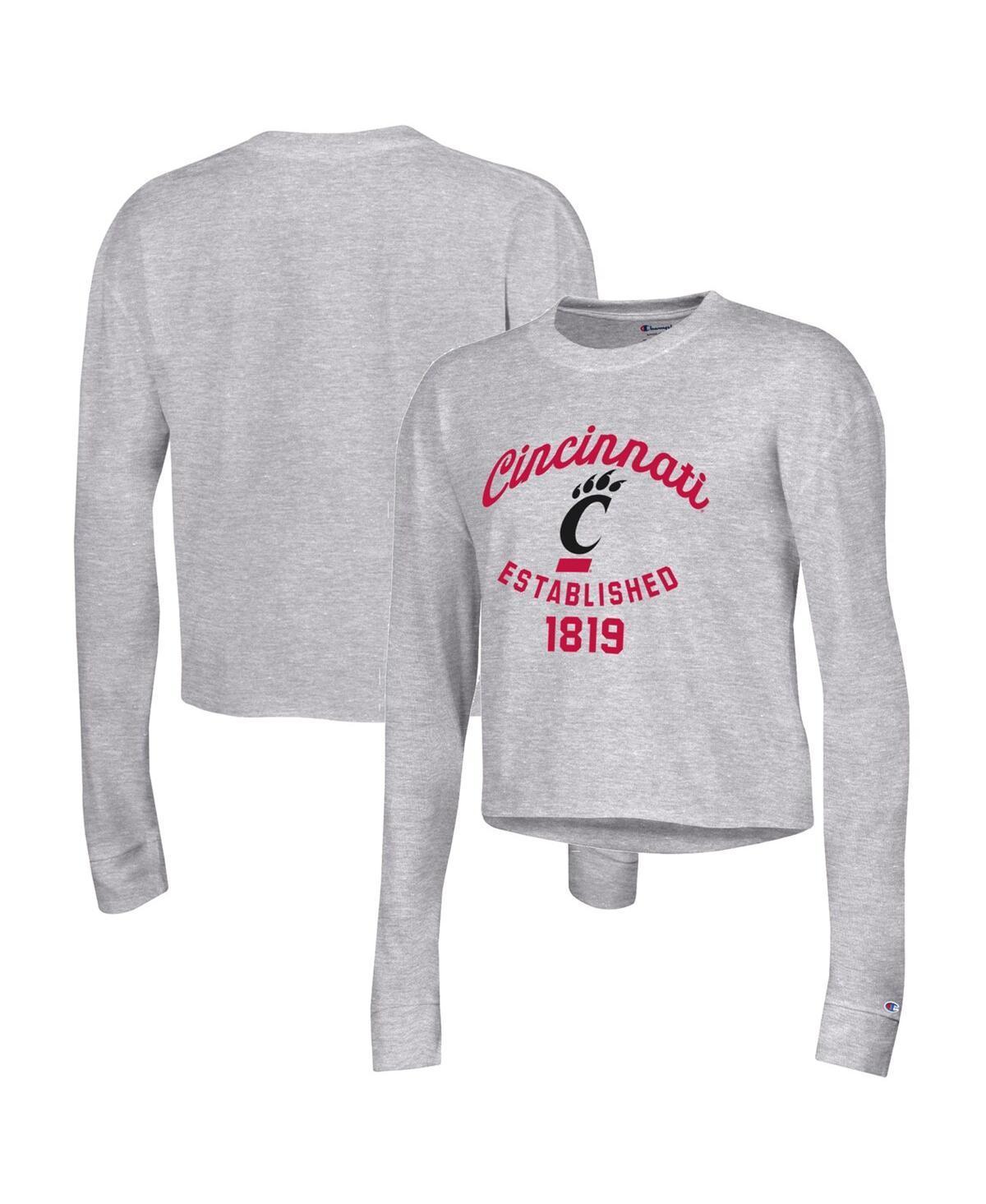 Womens Champion Heather Gray Cincinnati Bearcats Boyfriend Cropped Long Sleeve T-Shirt Product Image