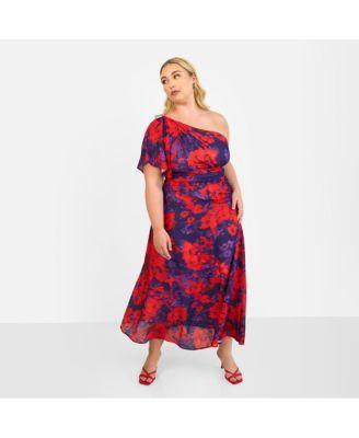 Rebdolls Womens Aurora Floral One Shoulder Midi A Line Dress Product Image