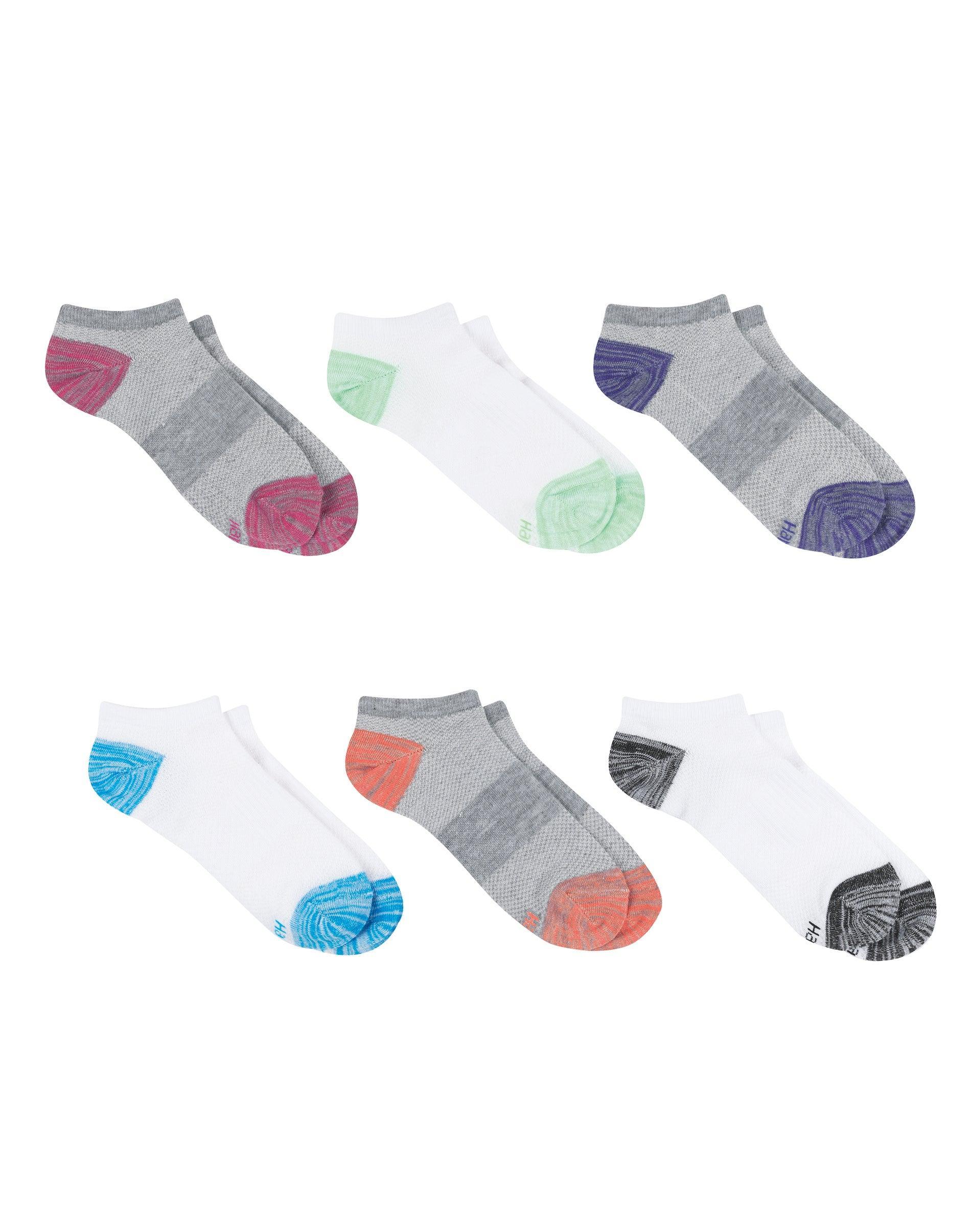 Hanes X-Temp Womens Performance No Show Socks, 6-Pairs White w/Color Mesh 5-9 Product Image