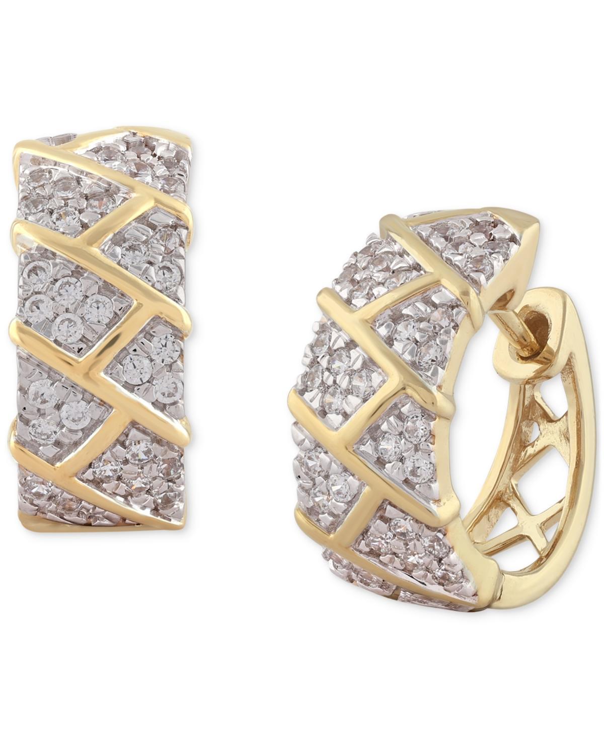 Mens Diamond Brick Cluster Small Huggie Hoop Earrings (1/2 ct. t.w.) in 10k Gold, 0.6 Product Image