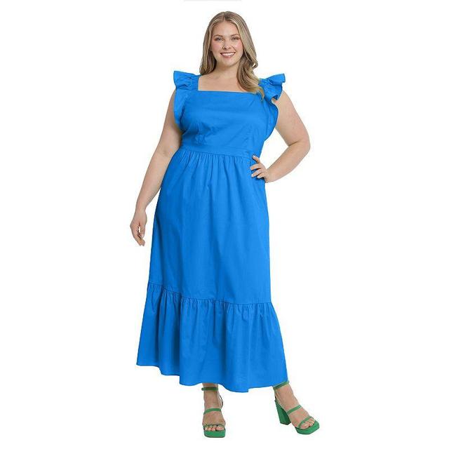 Plus Size London Times Square-Neck Flounce-Hem Maxi Dress, Womens Product Image