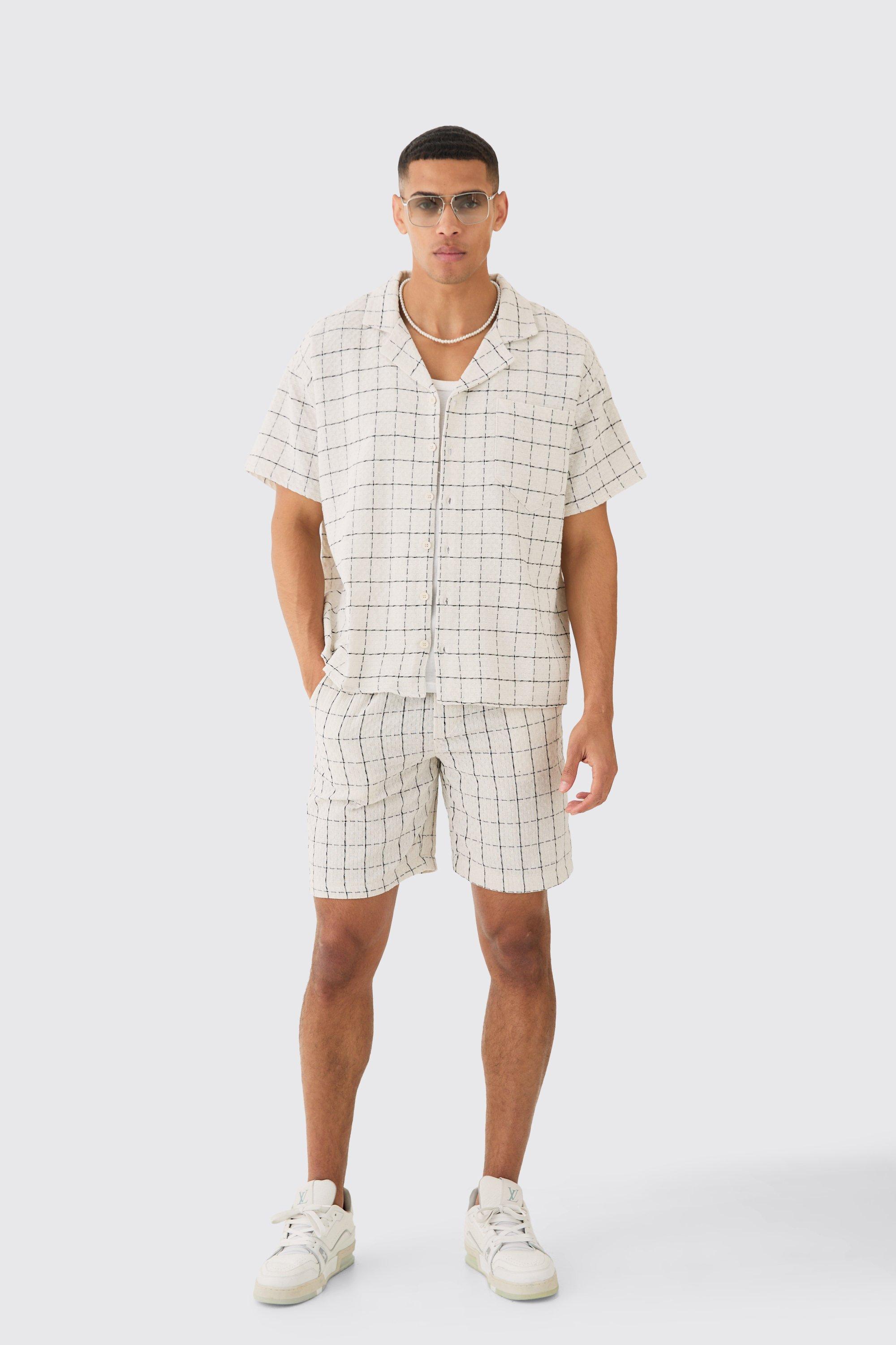 Boxy Textured Grid Check Shirt And Short | boohooMAN USA Product Image