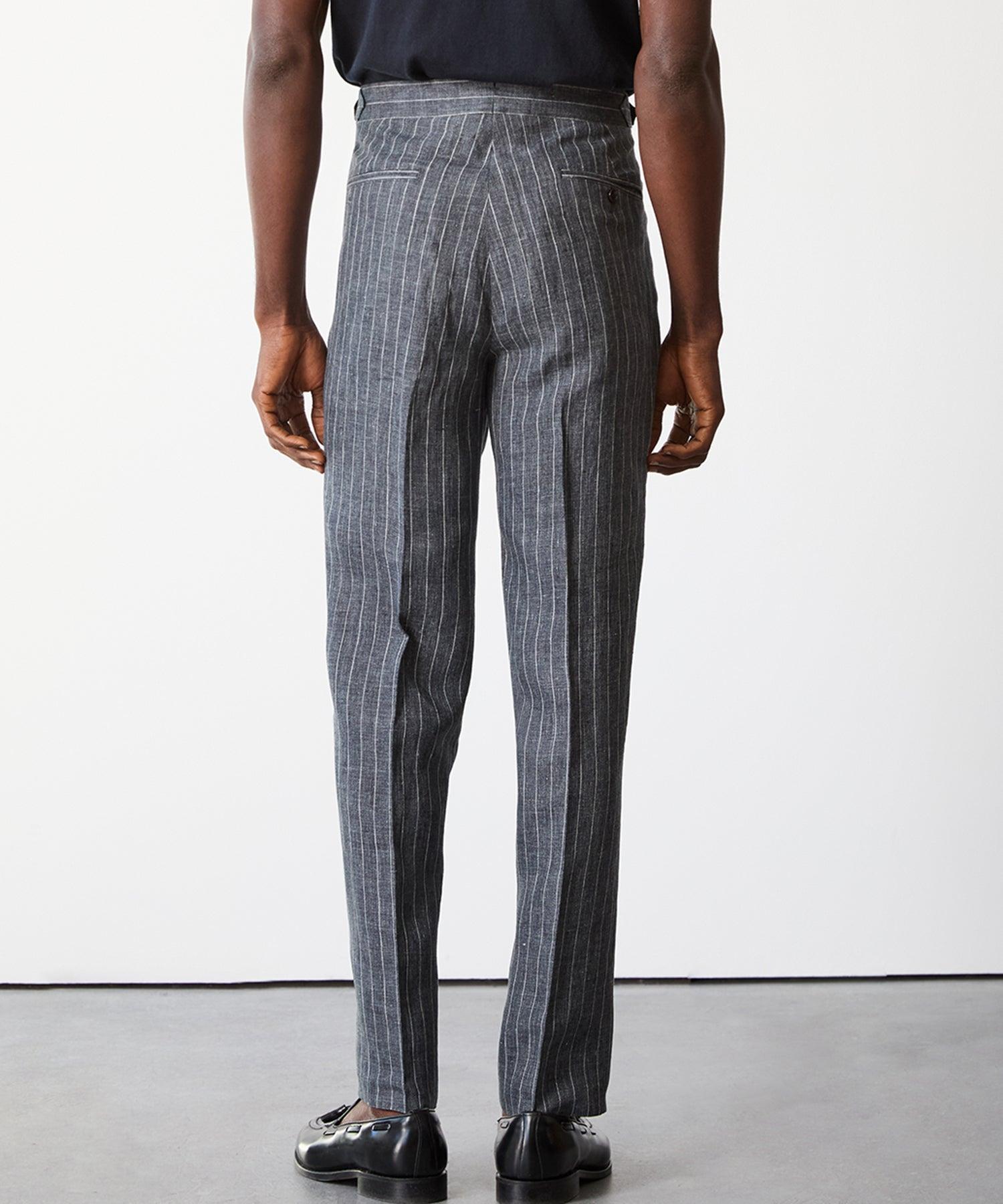 Italian Linen Side Tab Trouser in Charcoal Pinstripe Product Image