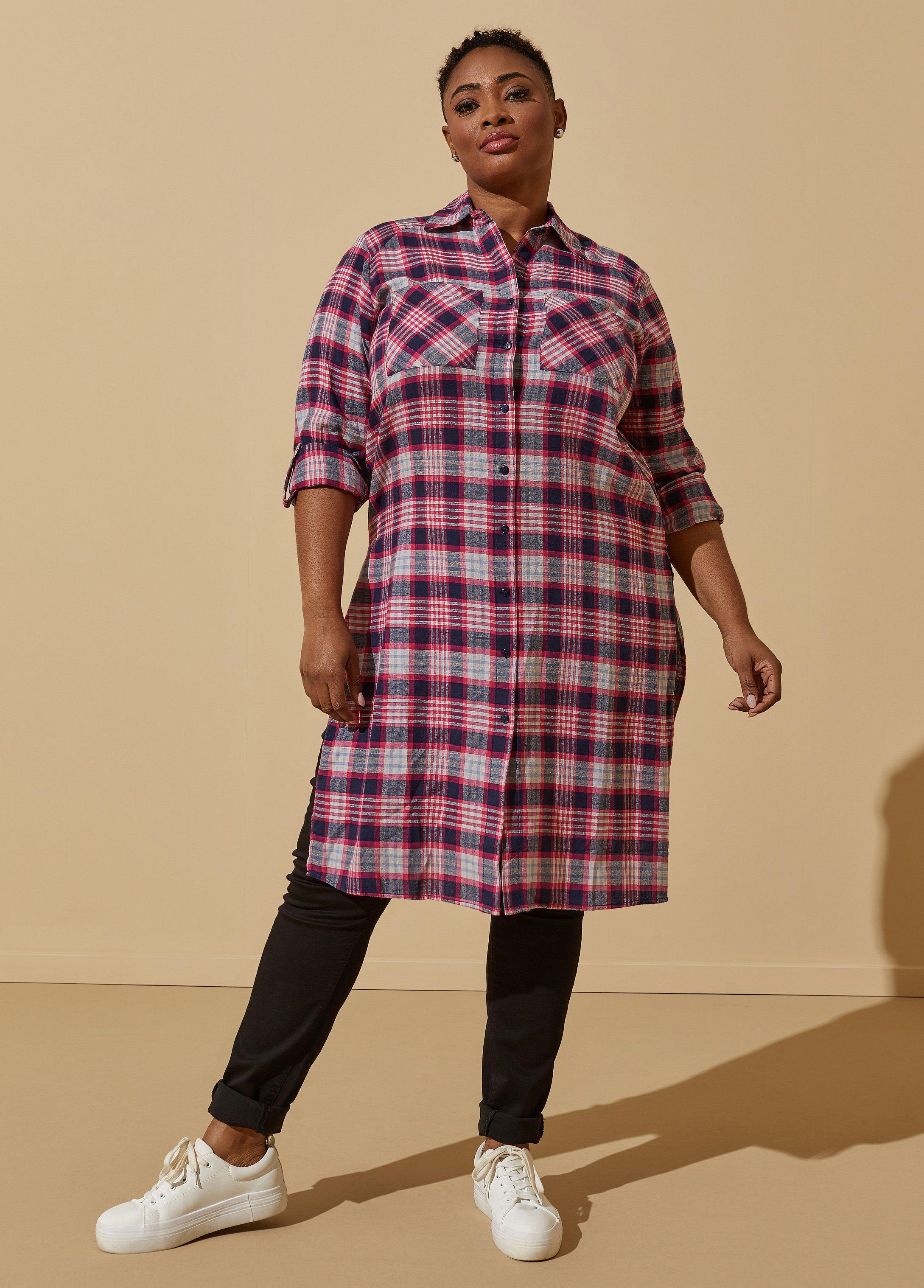 Plus Size Plaid Duster Shirt Ashley Stewart Product Image